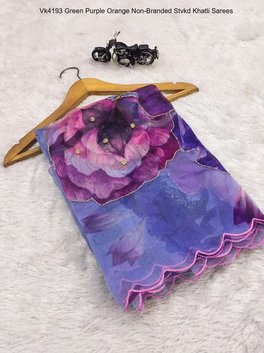 Vk4193 Green Purple Orange Non-Branded Stvkd Khatli Sarees