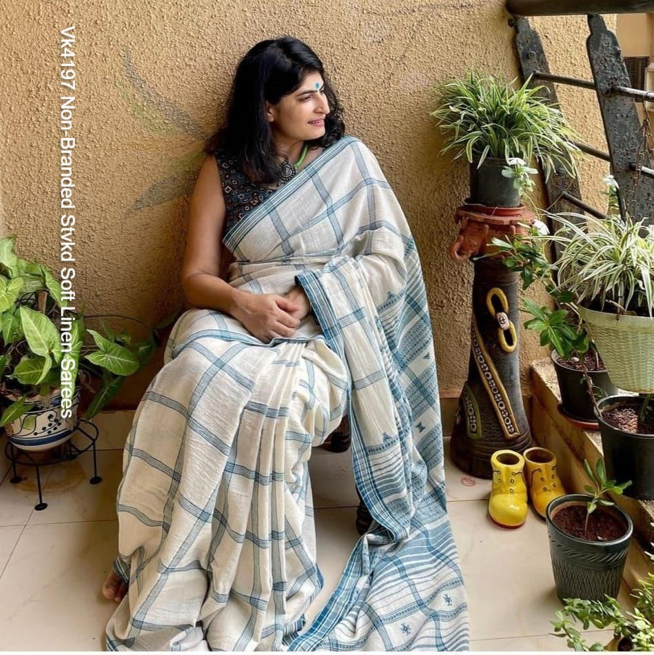 Vk4197 Non-Branded Stvkd Soft Linen Sarees