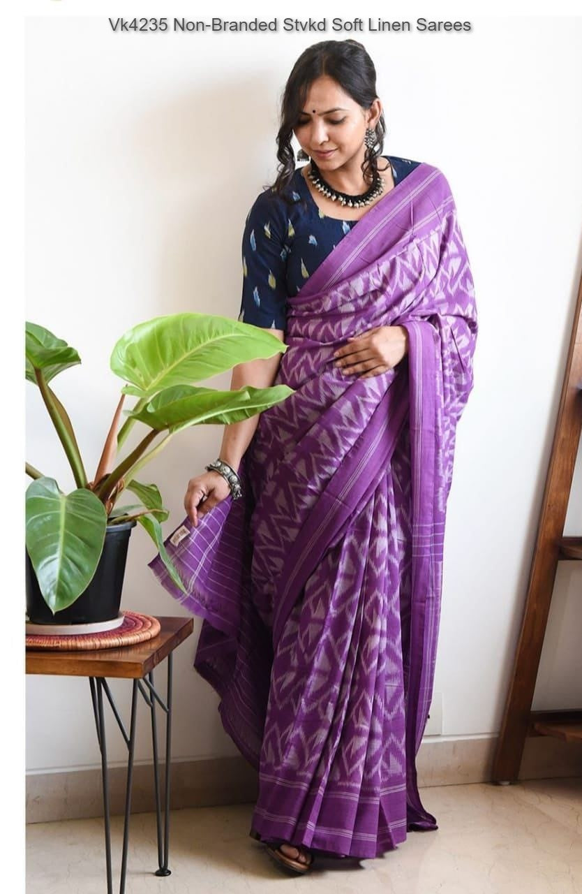 Vk4235 Non-Branded Stvkd Soft Linen Sarees