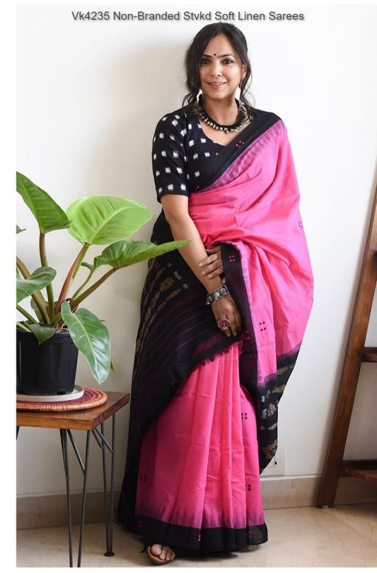 Vk4235 Non-Branded Stvkd Soft Linen Sarees