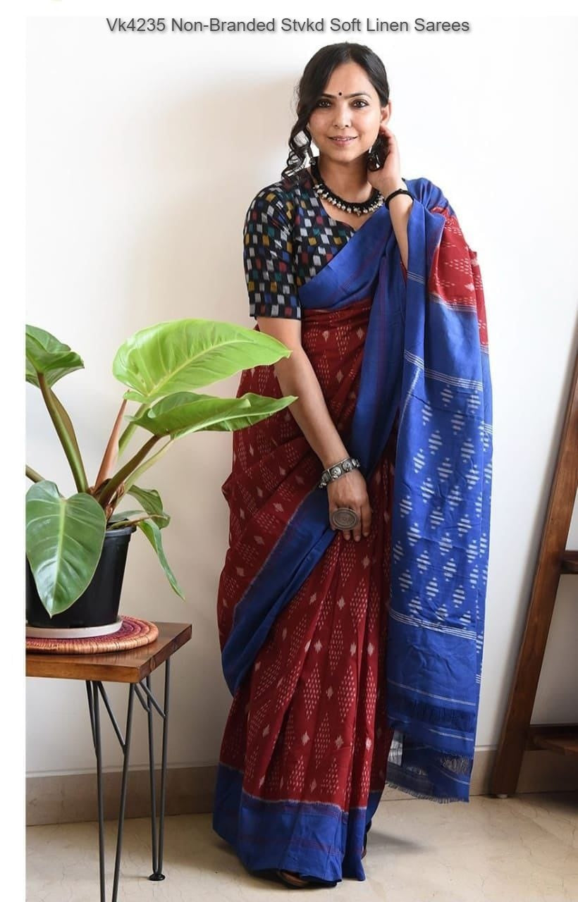 Vk4235 Non-Branded Stvkd Soft Linen Sarees