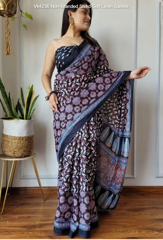 Vk4236 Non-Branded Stvkd Soft Linen Sarees