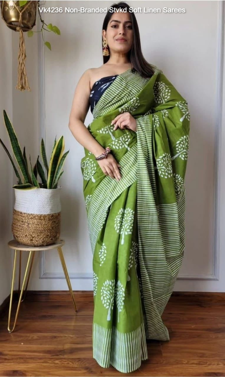 Vk4236 Non-Branded Stvkd Soft Linen Sarees