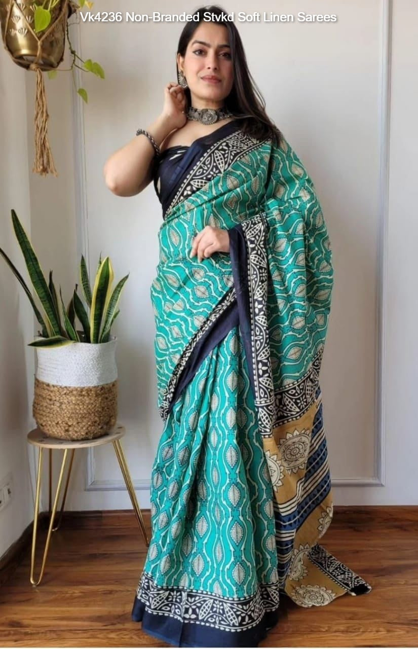 Vk4236 Non-Branded Stvkd Soft Linen Sarees