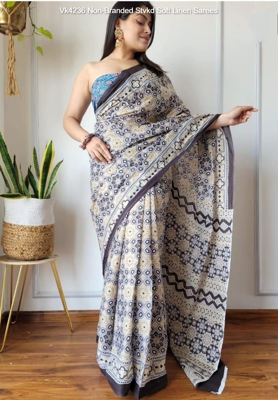 Vk4236 Non-Branded Stvkd Soft Linen Sarees