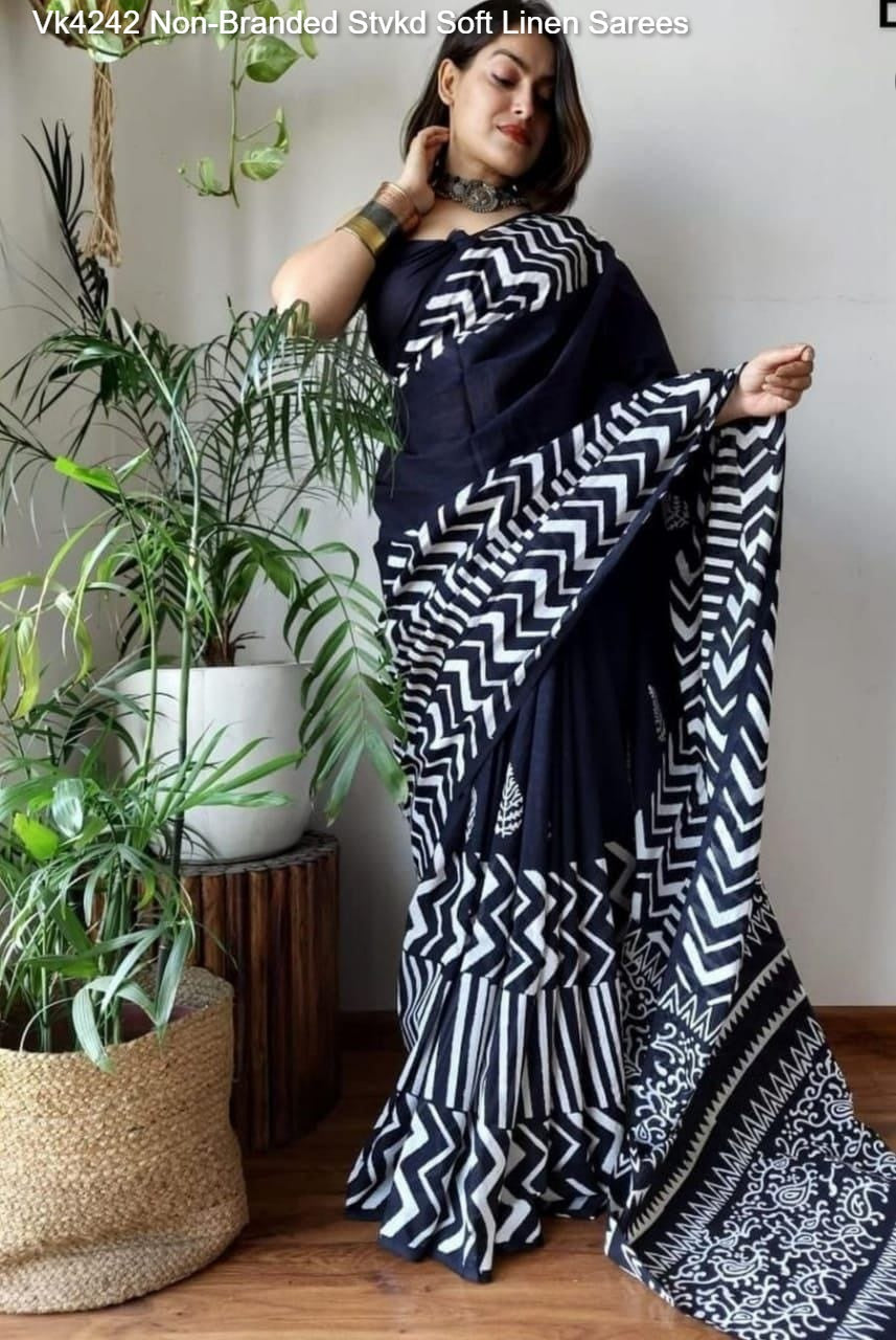 Vk4242 Non-Branded Stvkd Soft Linen Sarees
