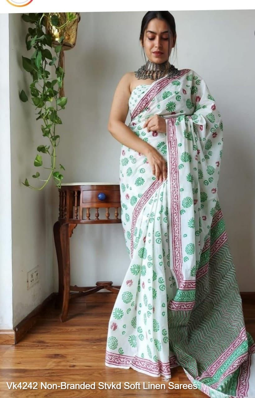 Vk4242 Non-Branded Stvkd Soft Linen Sarees