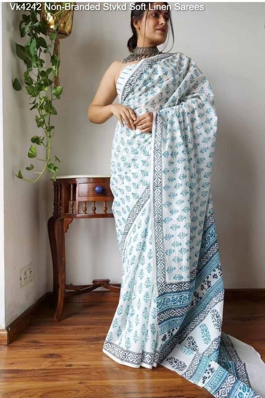 Vk4242 Non-Branded Stvkd Soft Linen Sarees
