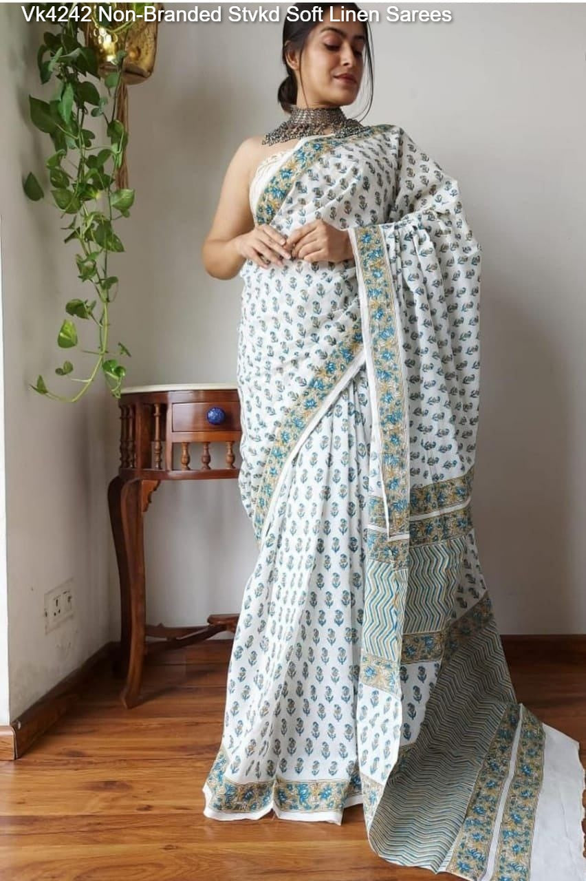 Vk4242 Non-Branded Stvkd Soft Linen Sarees