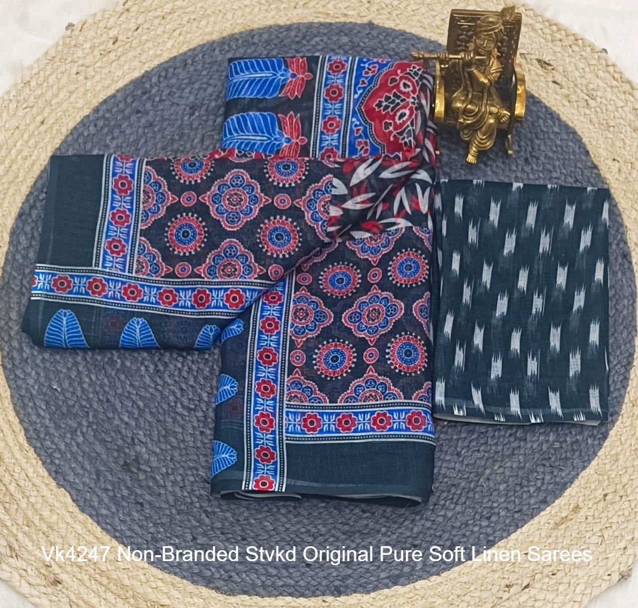 Vk4247 Non-Branded Stvkd Original Pure Soft Linen Sarees