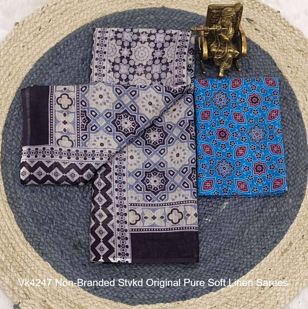 Vk4247 Non-Branded Stvkd Original Pure Soft Linen Sarees