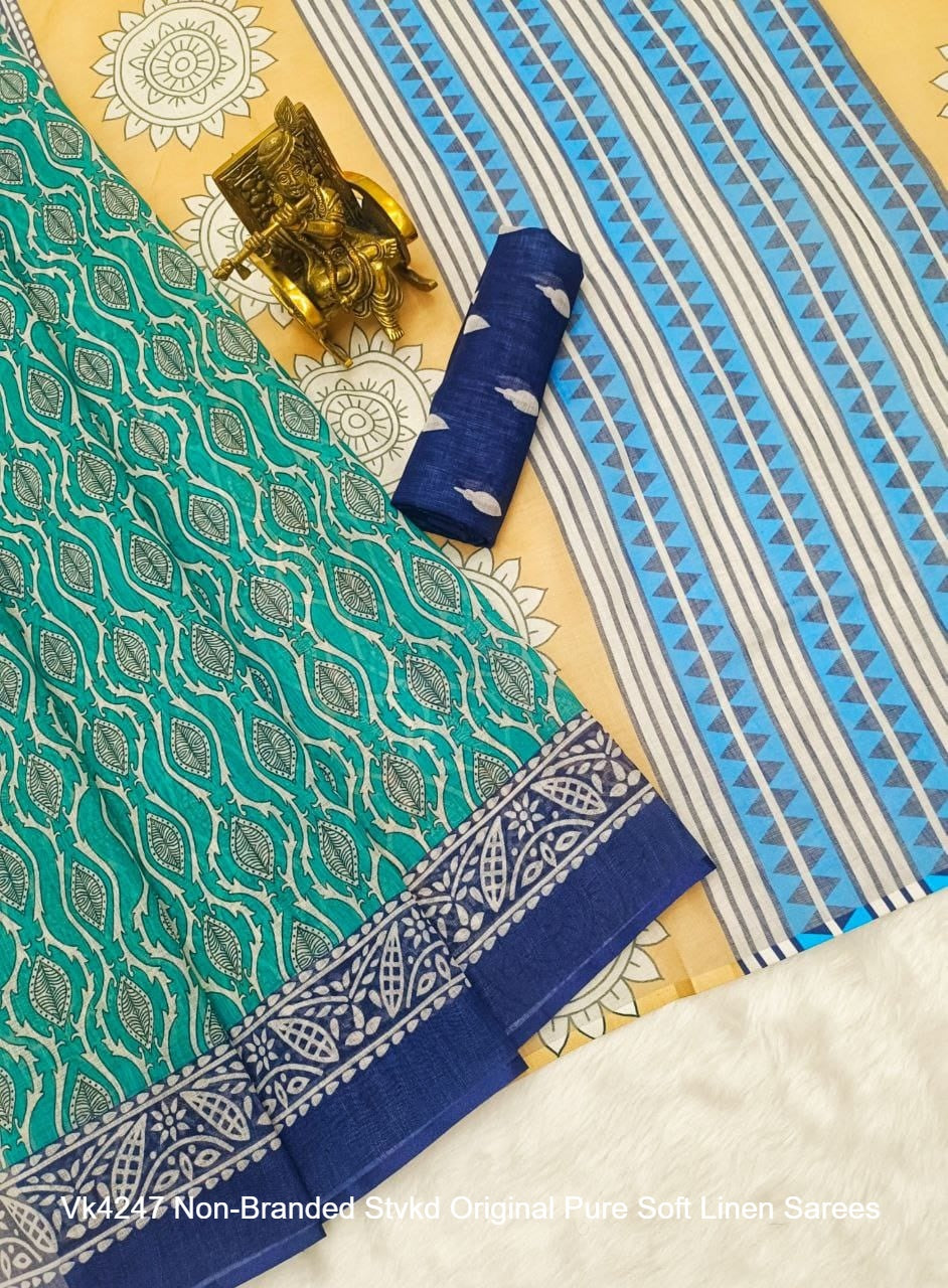 Vk4247 Non-Branded Stvkd Original Pure Soft Linen Sarees