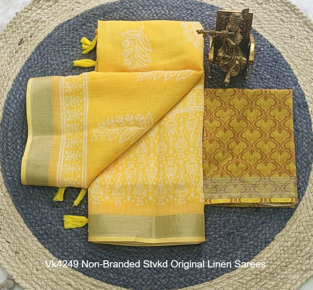 Vk4249 Non-Branded Stvkd Original Linen Sarees