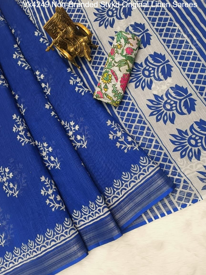 Vk4249 Non-Branded Stvkd Original Linen Sarees