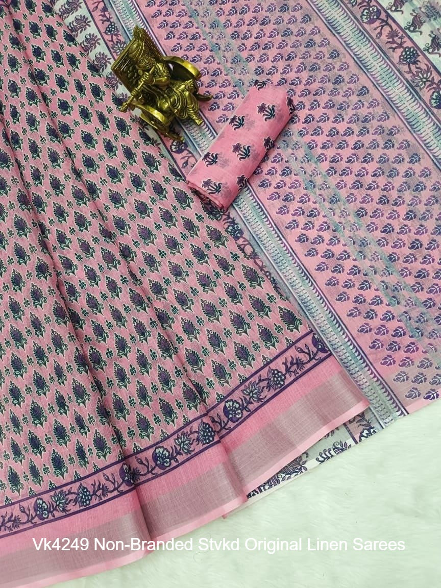 Vk4249 Non-Branded Stvkd Original Linen Sarees