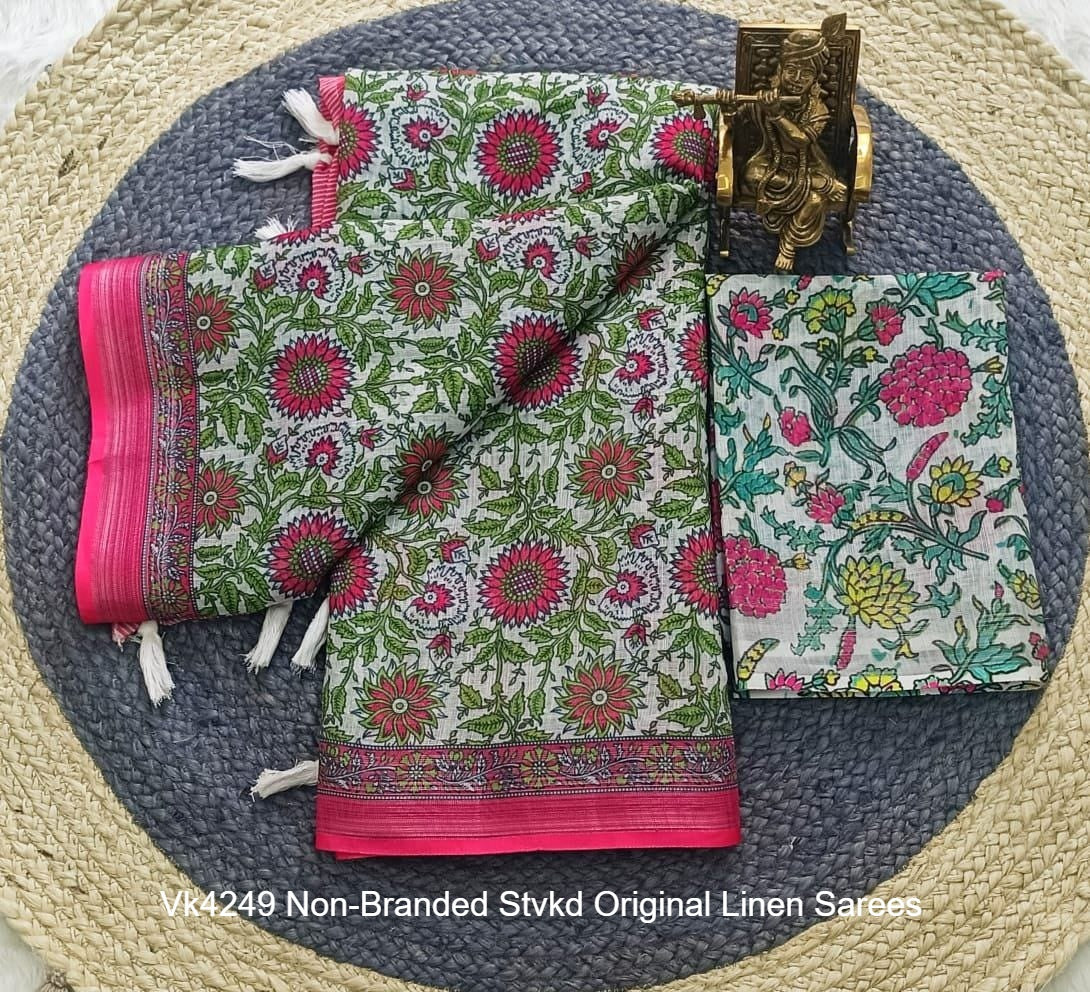 Vk4249 Non-Branded Stvkd Original Linen Sarees