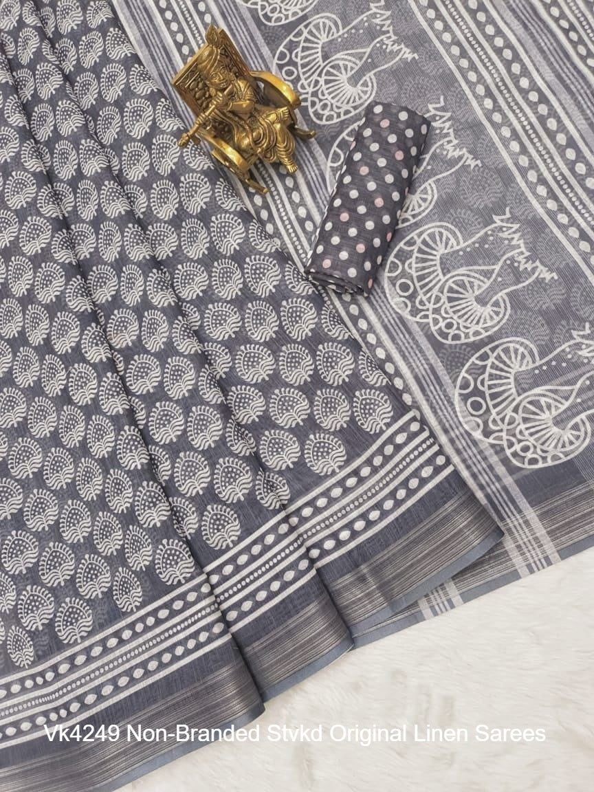 Vk4249 Non-Branded Stvkd Original Linen Sarees