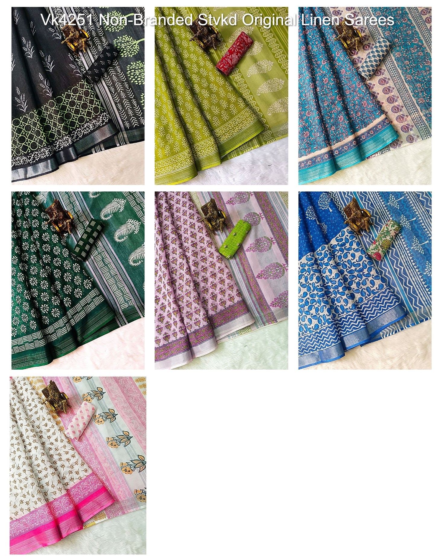 Vk4251 Non-Branded Stvkd Original Linen Sarees