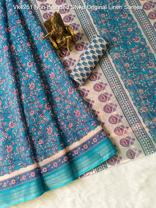 Vk4251 Non-Branded Stvkd Original Linen Sarees