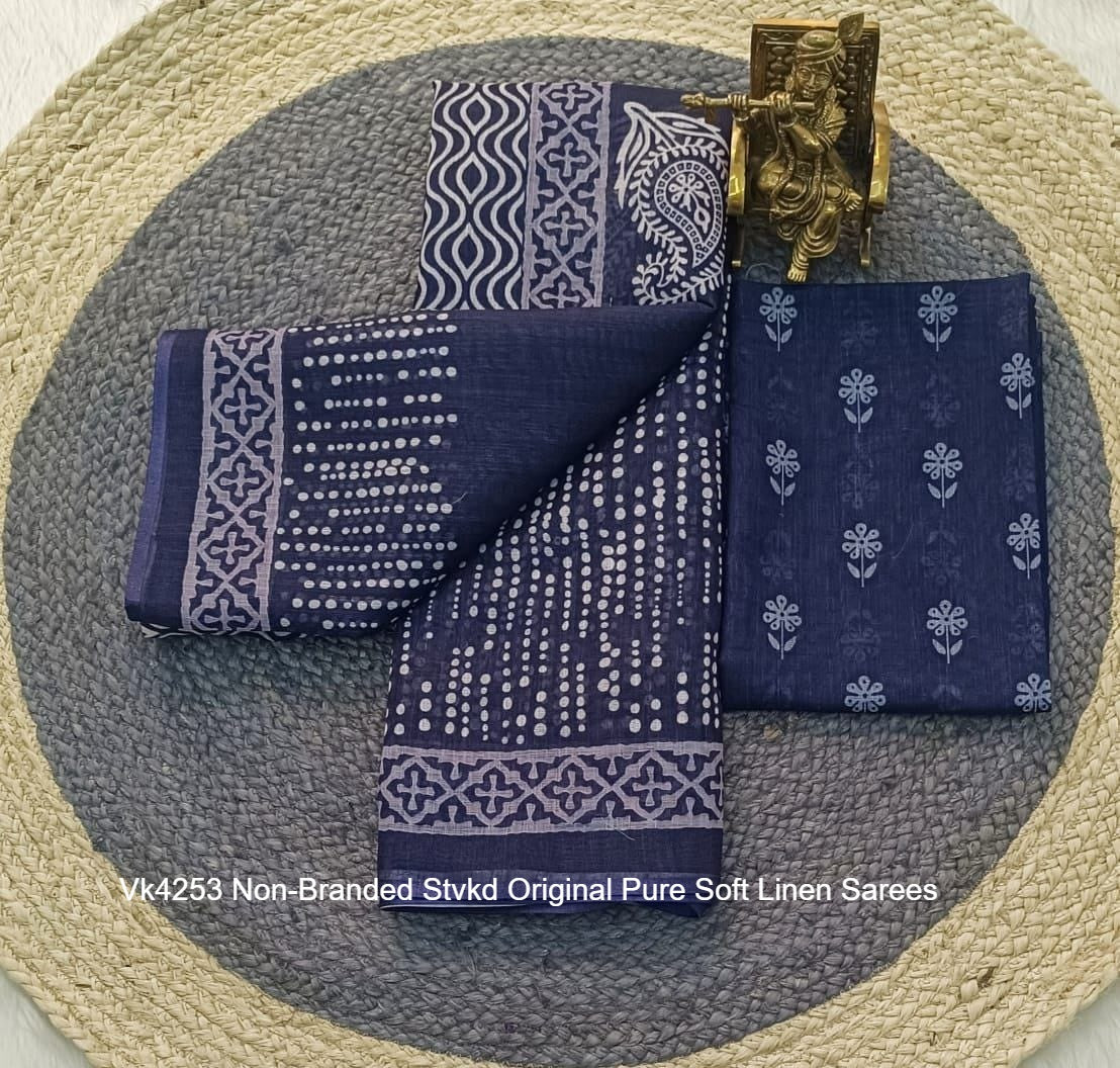 Vk4253 Non-Branded Stvkd Original Pure Soft Linen Sarees