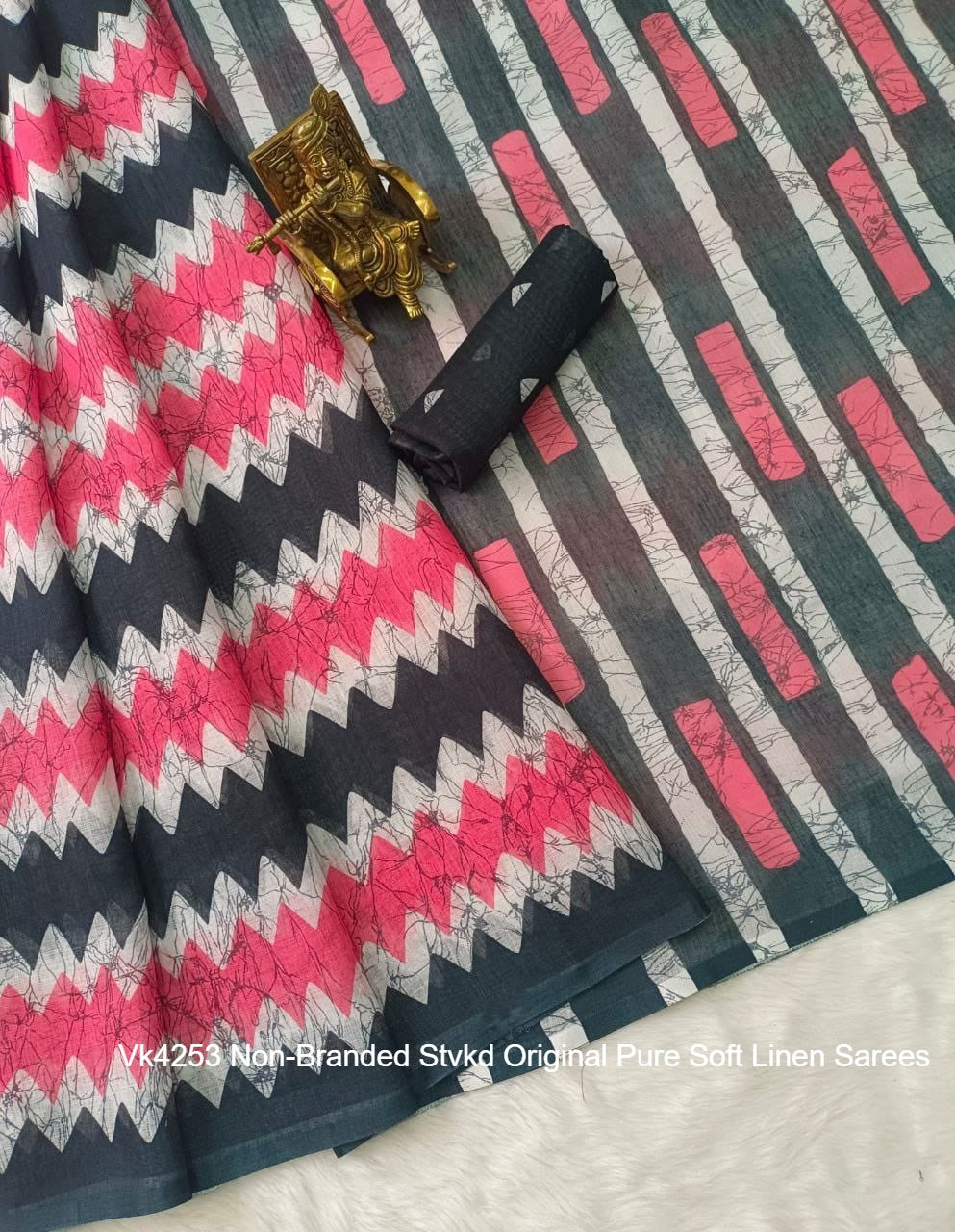 Vk4253 Non-Branded Stvkd Original Pure Soft Linen Sarees