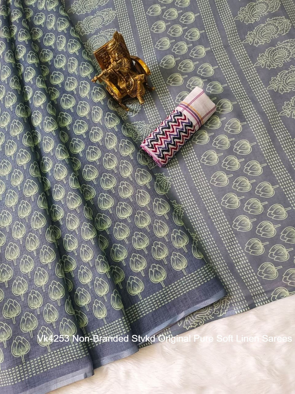 Vk4253 Non-Branded Stvkd Original Pure Soft Linen Sarees