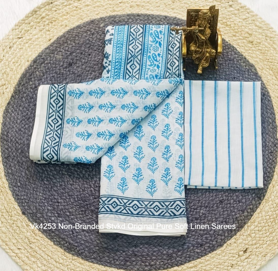 Vk4253 Non-Branded Stvkd Original Pure Soft Linen Sarees