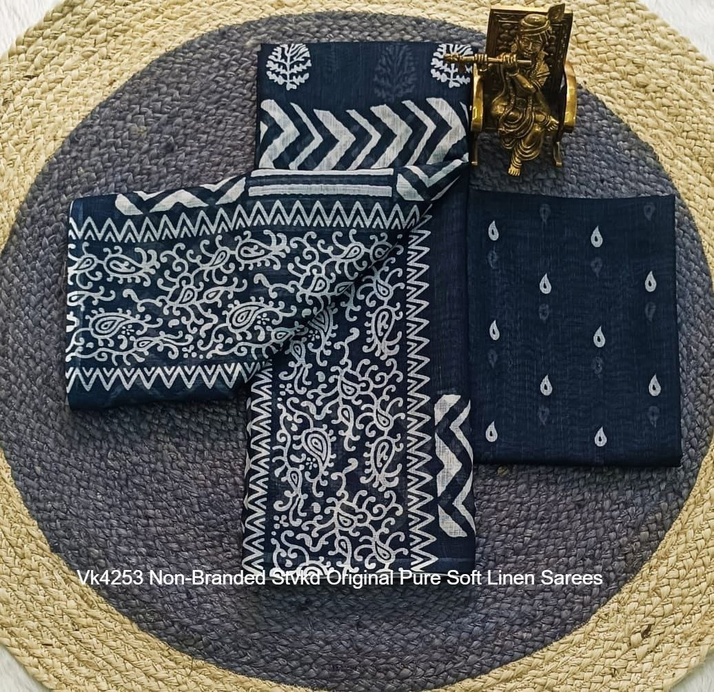 Vk4253 Non-Branded Stvkd Original Pure Soft Linen Sarees