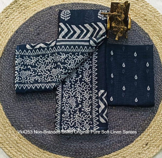 Vk4253 Non-Branded Stvkd Original Pure Soft Linen Sarees