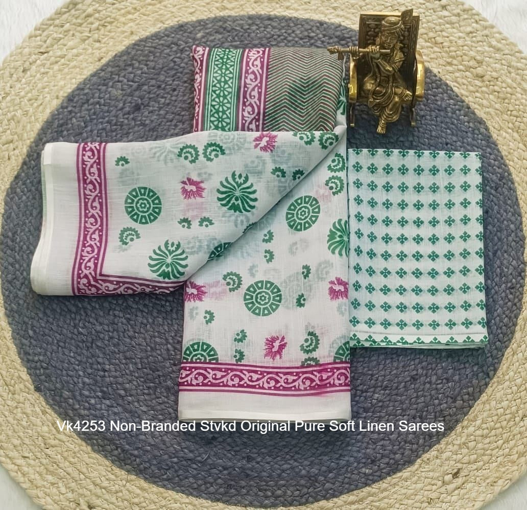 Vk4253 Non-Branded Stvkd Original Pure Soft Linen Sarees