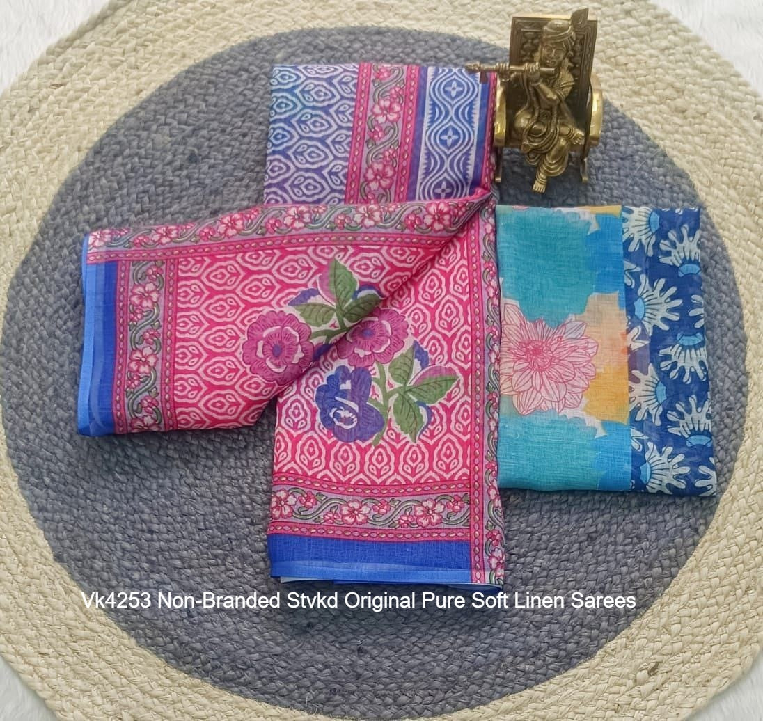 Vk4253 Non-Branded Stvkd Original Pure Soft Linen Sarees