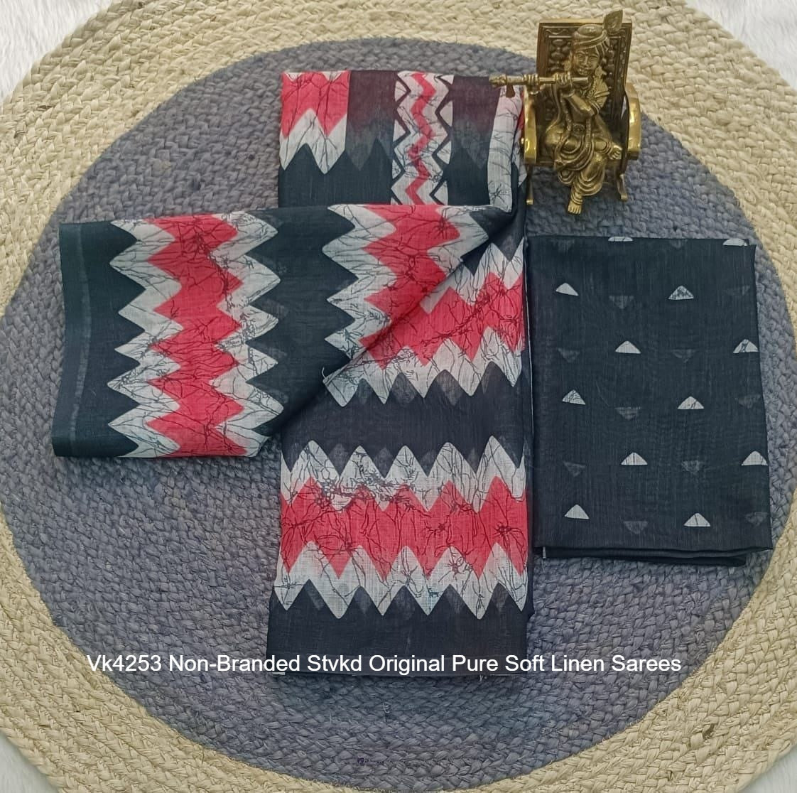 Vk4253 Non-Branded Stvkd Original Pure Soft Linen Sarees