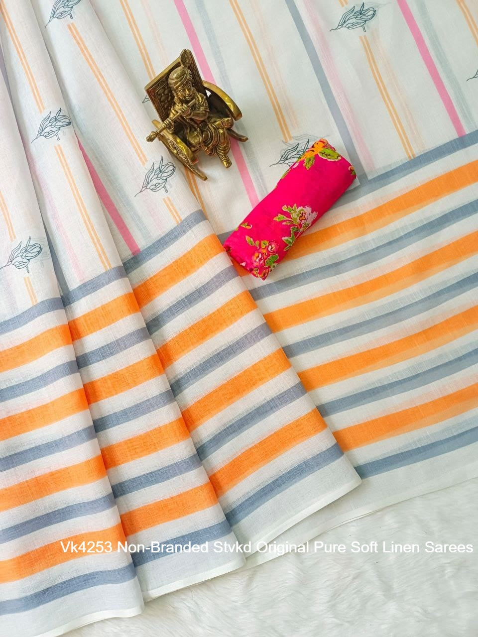 Vk4253 Non-Branded Stvkd Original Pure Soft Linen Sarees