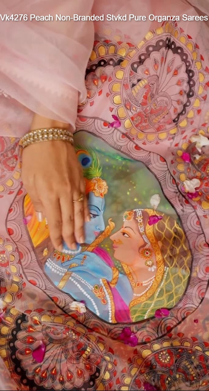 Vk4276 Peach Non-Branded Stvkd Pure Organza Sarees