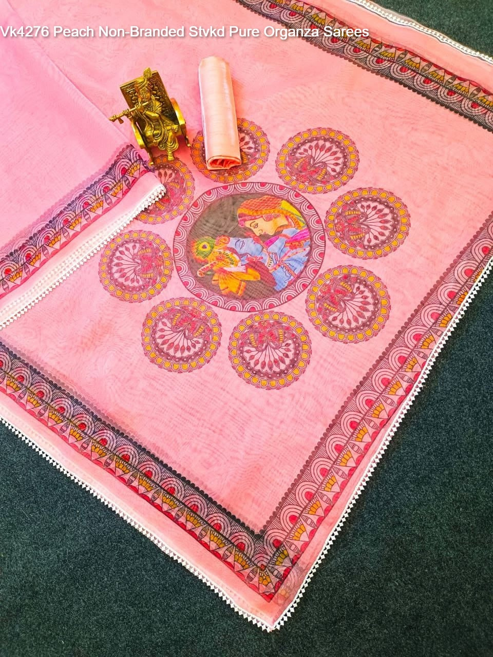 Vk4276 Peach Non-Branded Stvkd Pure Organza Sarees