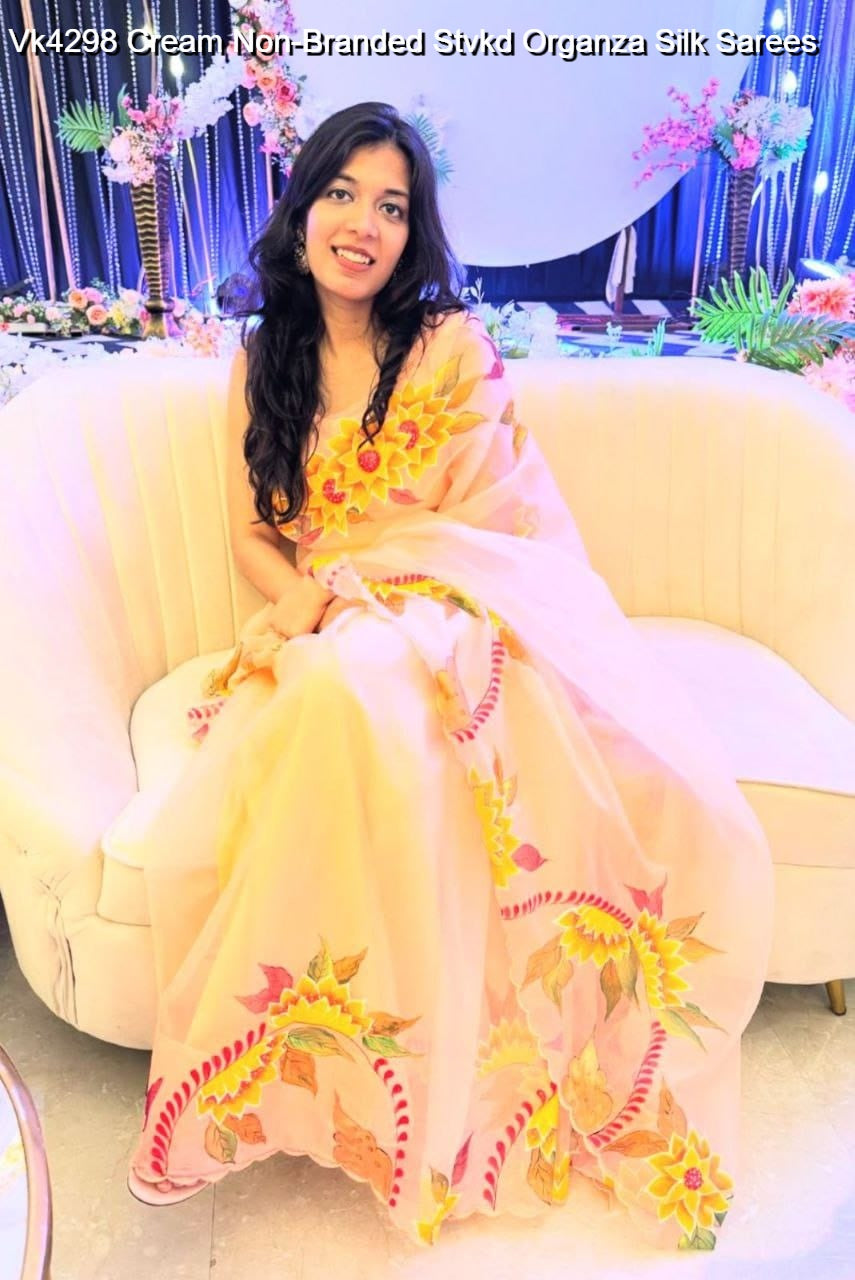 Vk4298 Cream Non-Branded Stvkd Organza Silk Sarees