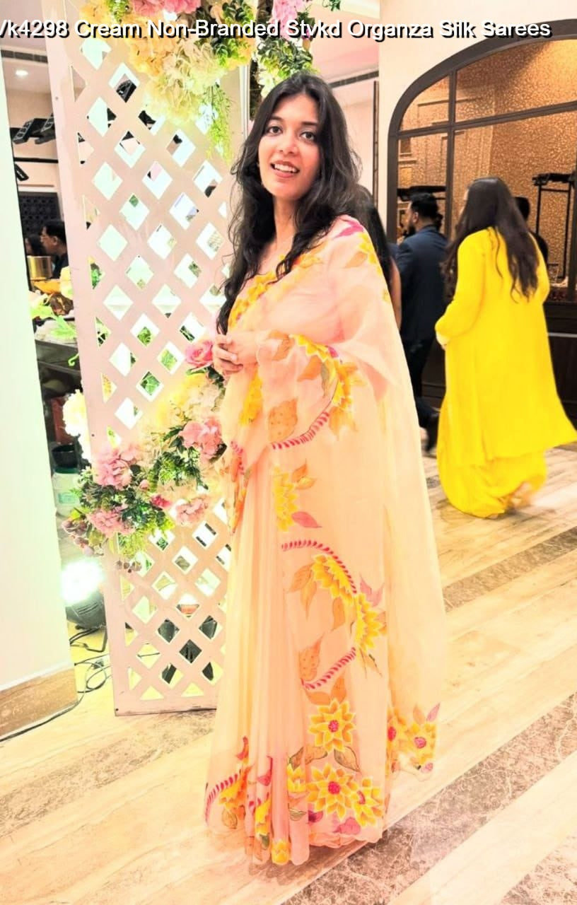 Vk4298 Cream Non-Branded Stvkd Organza Silk Sarees