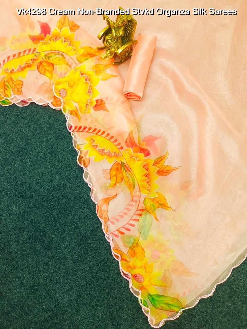 Vk4298 Cream Non-Branded Stvkd Organza Silk Sarees