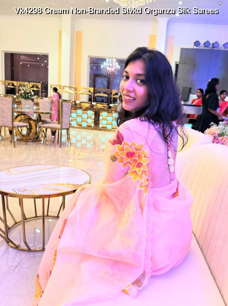 Vk4298 Cream Non-Branded Stvkd Organza Silk Sarees