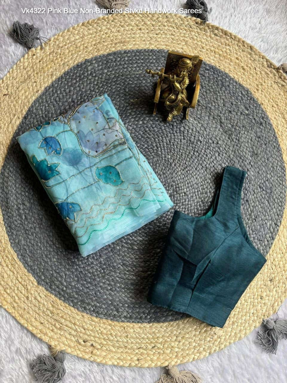 Vk4322 Pink Blue Non-Branded Stvkd Handwork Sarees