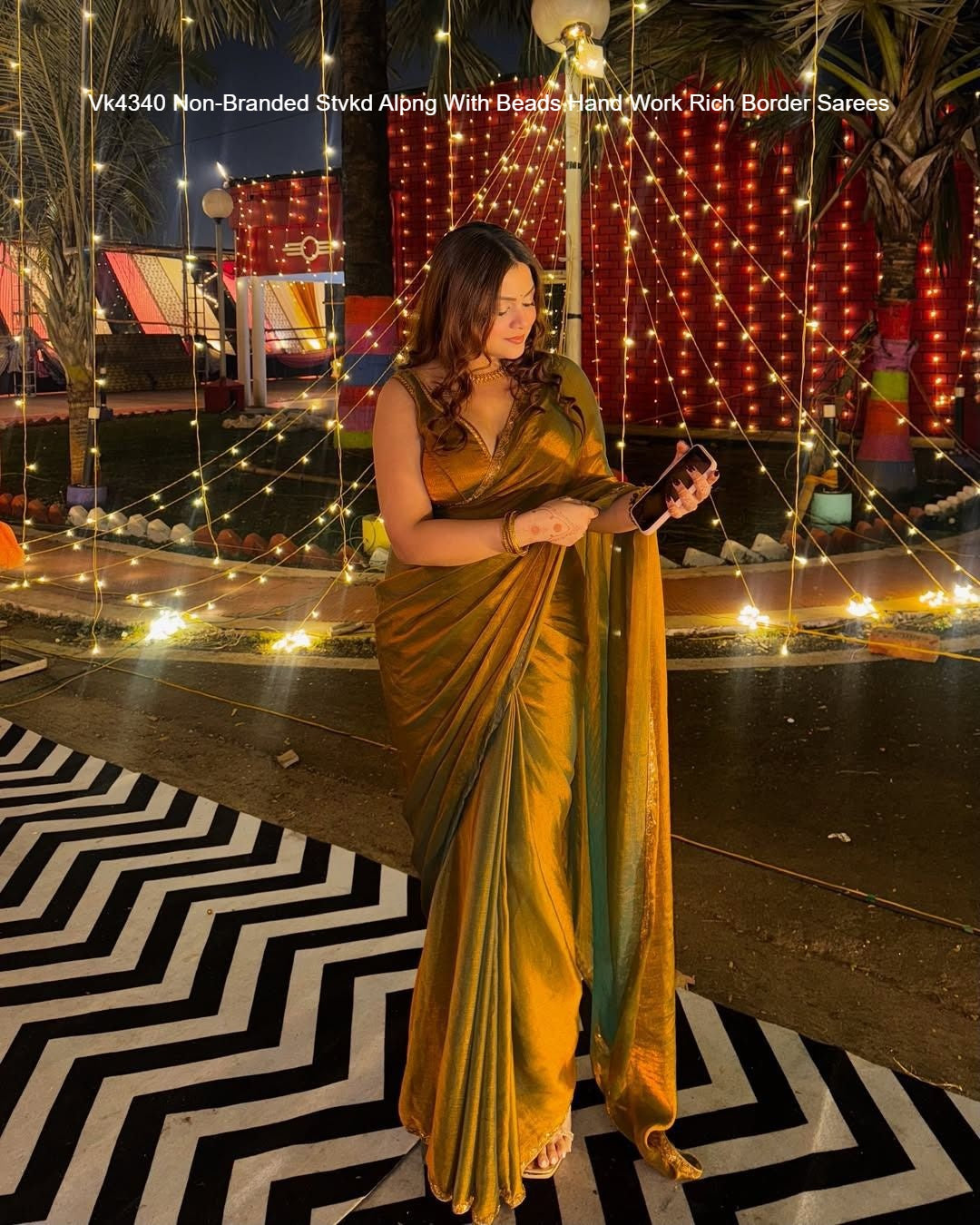 Vk4340 Non-Branded Stvkd Alpng With Beads Hand Work Rich Border Sarees