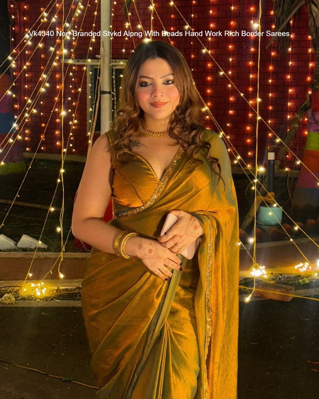 Vk4340 Non-Branded Stvkd Alpng With Beads Hand Work Rich Border Sarees