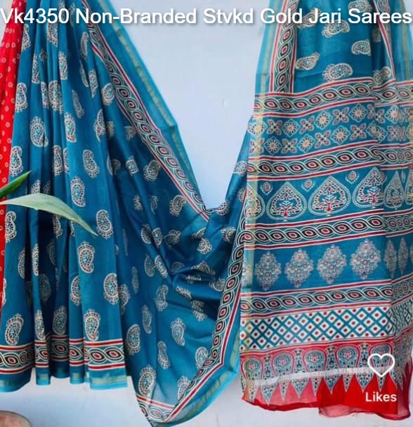 Vk4350 Non-Branded Stvkd Gold Jari Sarees