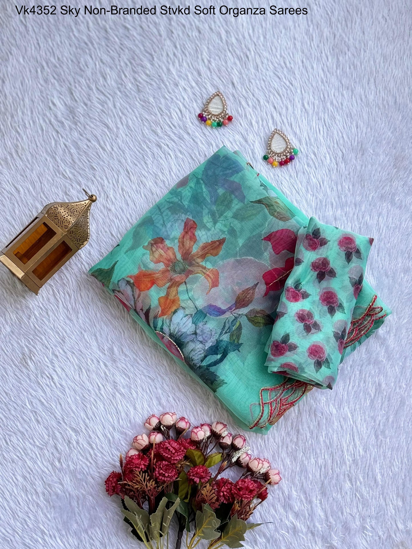 Vk4352 Sky Non-Branded Stvkd Soft Organza Sarees