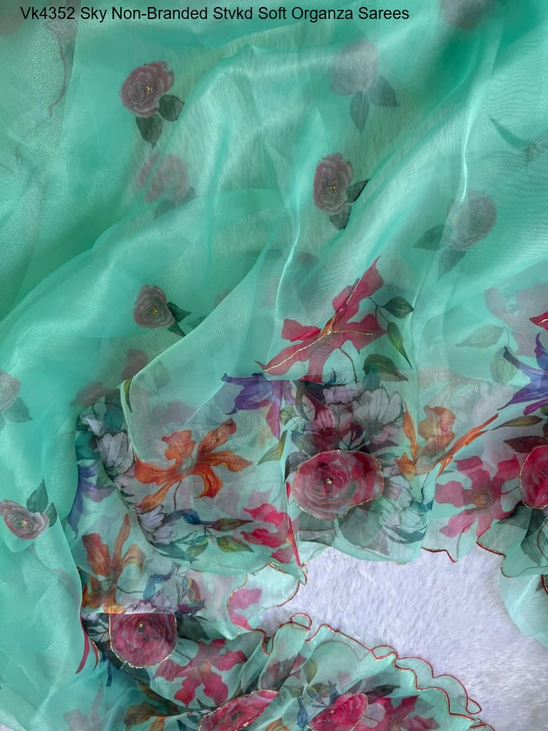 Vk4352 Sky Non-Branded Stvkd Soft Organza Sarees