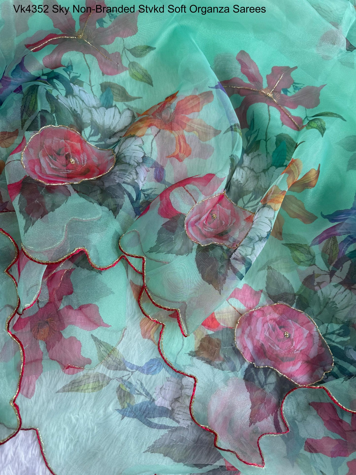 Vk4352 Sky Non-Branded Stvkd Soft Organza Sarees