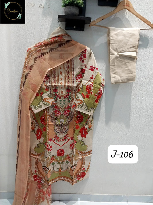 Vol 106 Cream Sapphire Cotton Pakistani Readymade Suits