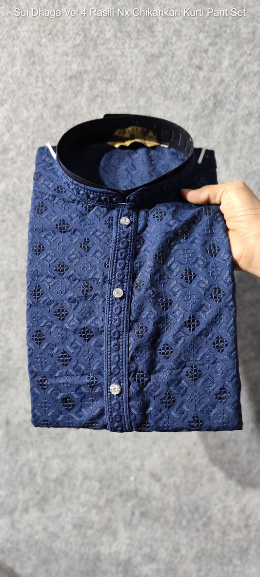 Vol 134 Navy Blue Outluk Lakhnavi Mens Kurta Pyjama