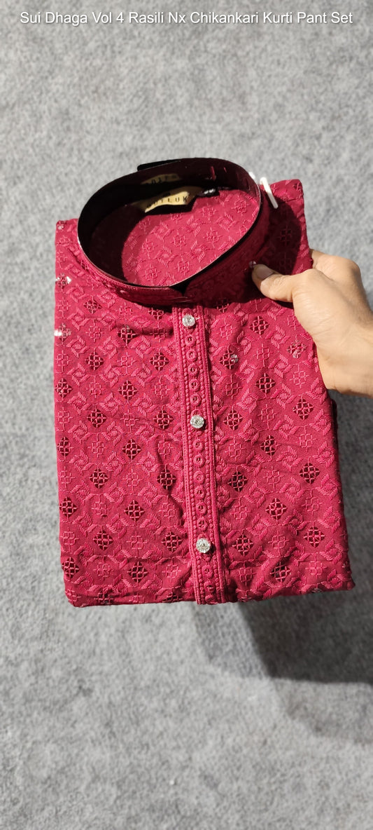 Vol 134 Red Outluk Lakhnavi Mens Kurta Pyjama