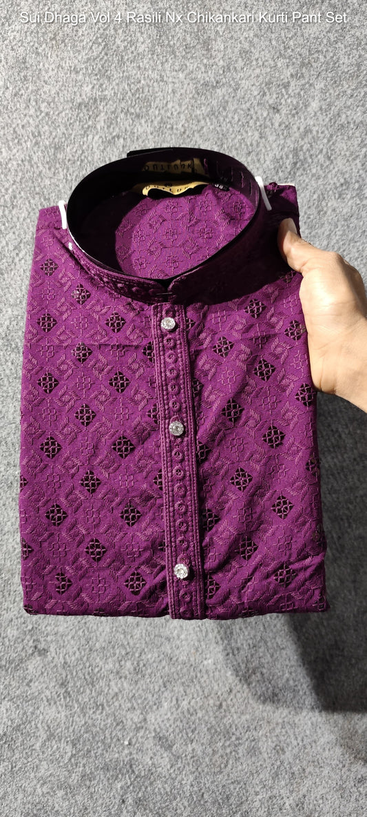 Vol 134 Wine Outluk Lakhnavi Mens Kurta Pyjama